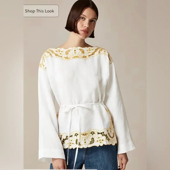 J.Crew Cutwork tunic top in linen in white - Picture 3 of 8